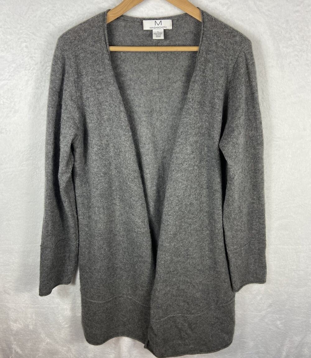 Magaschoni 100% Cashmere Long Cardigan Women’s L Grey Oversized Quiet Luxury